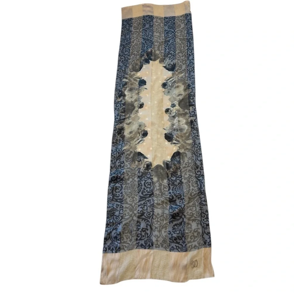 Christian Dior John Galliano silk Women's Floral Scarf - Blue, gray, Cream 60”